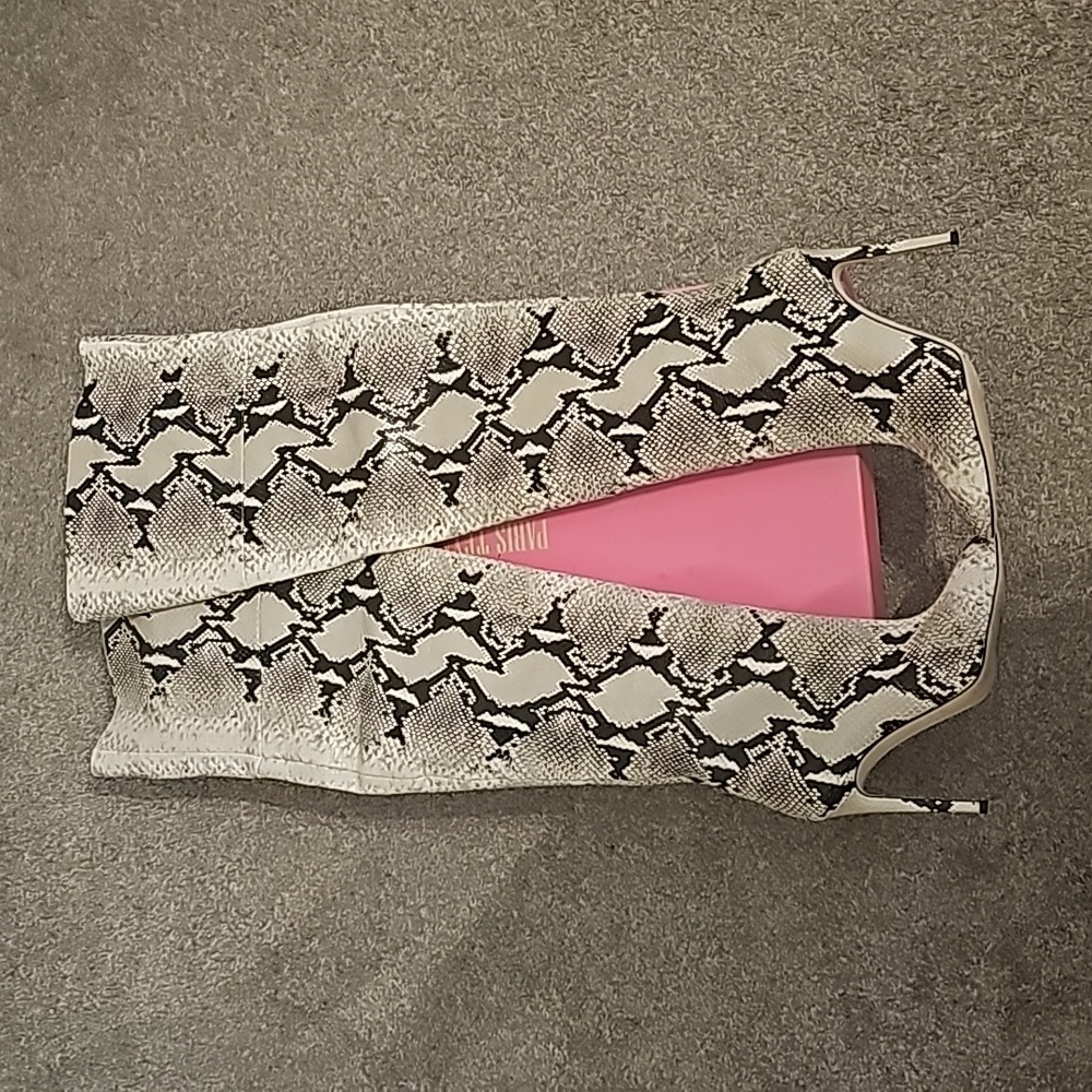 Paris Texas beige snakeskin stiletto otk boots - Picture 7 of 12